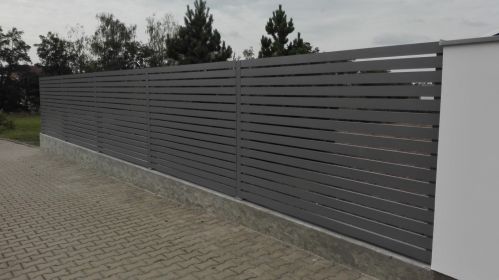 plotové pole s vodorovnou výplní před rámem z profilu 80x20 mm, barva RAL 9007