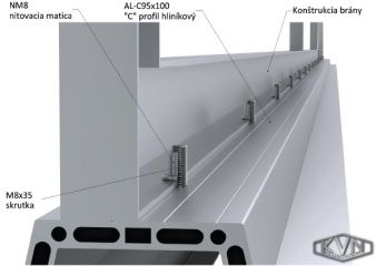 Hliníkový C profil KVN 95x100mm, délka 3 m