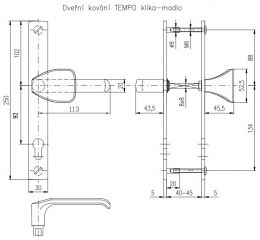 Štítové dveřní Kování TEMPO 850 F90 klika/madlo NEREZ MAT